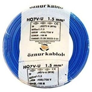 Öznur Kablo 1,5 mm H07V-U (NYA) 450/750 V - Mavi