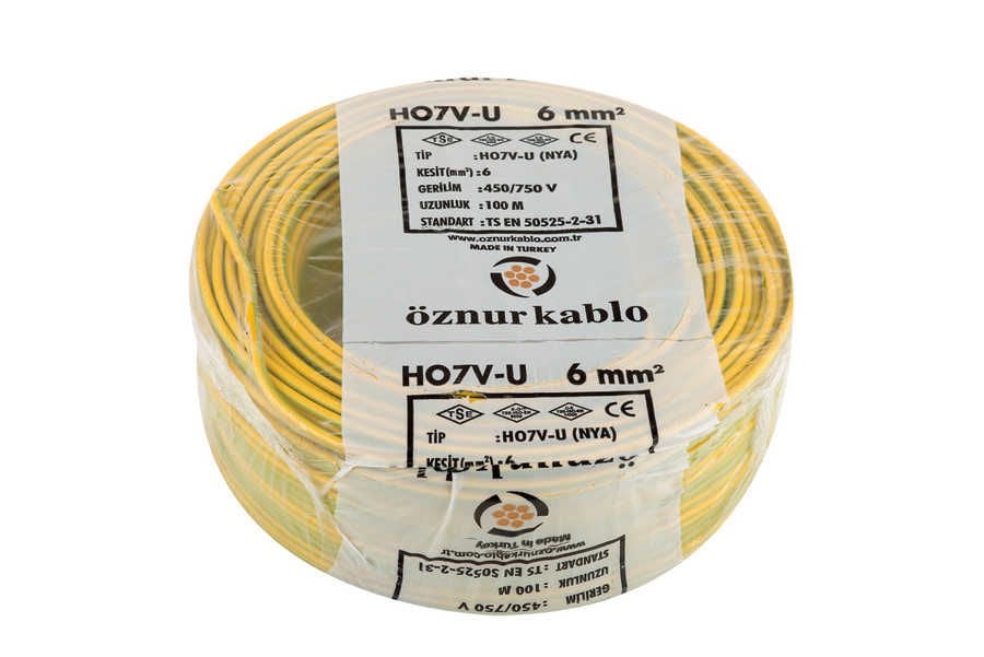 Öznur Kablo 6 mm H07V-U (NYA) 450/750 V - Sarı/Yeşil