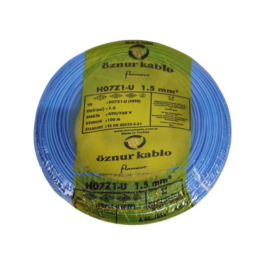 Öznur Kablo 1,5 mm H07Z1-U (NYA) 450/750 V - Mavi