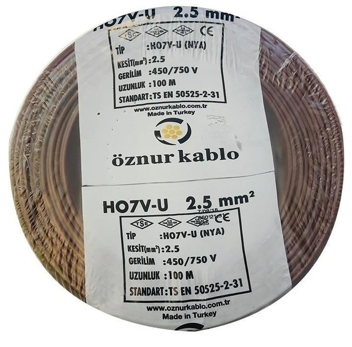 Öznur Kablo 2,5 mm H07V-U (NYA) 450/750 V - Kahverengi