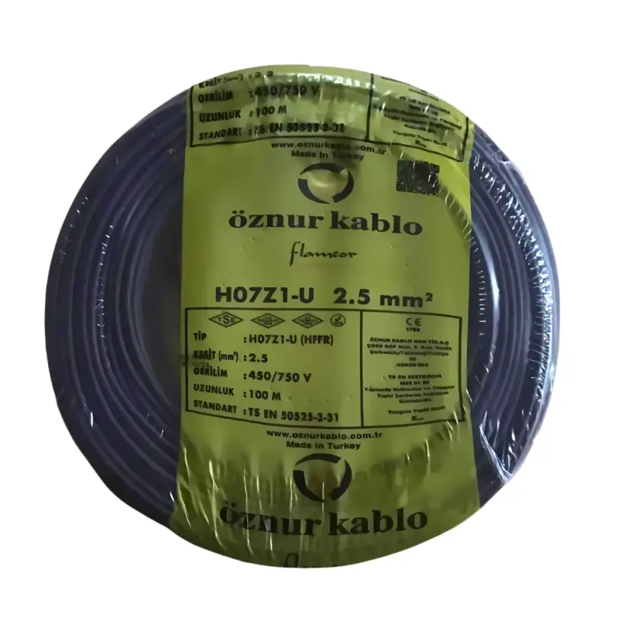 Öznur Kablo 2,5 mm H07Z1-U (NYA) 450/750 V - Siyah