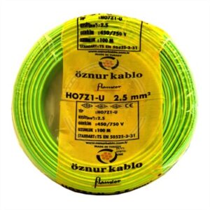 Öznur Kablo 2,5 mm H07Z1-U (NYA) 450/750 V - Sarı/ Yeşil